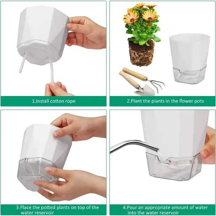 1/3x Self Watering Flower Pot Double Layer Hydroponics Plants Bonsai Pot Garden Preventing Drought F
