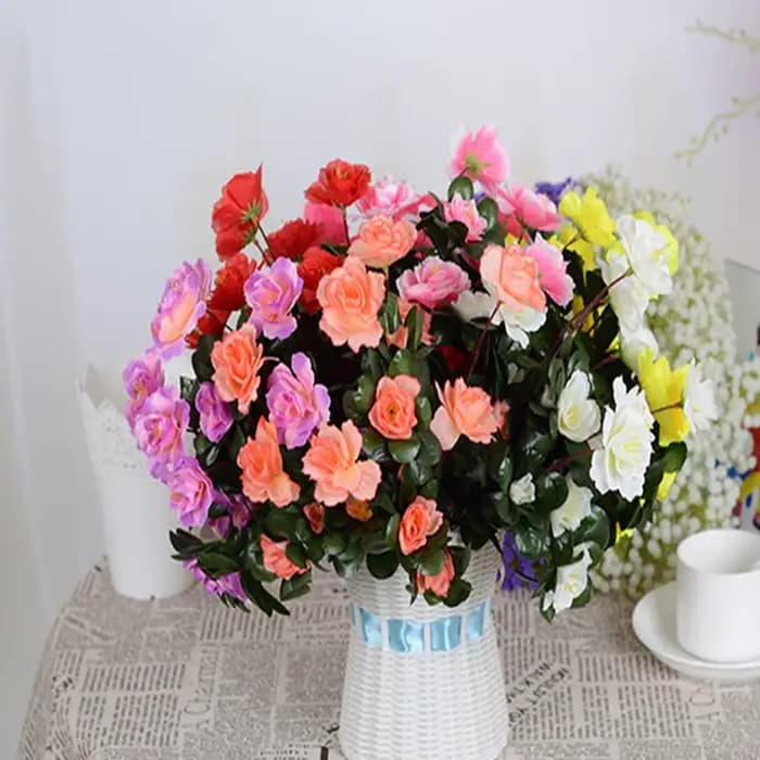 Buissons d'azalée rouge artificiels, fausses fleurs, extérieur, automne, haute qualité, décor de degré UV, décorations pour la maison, petit pour jardin