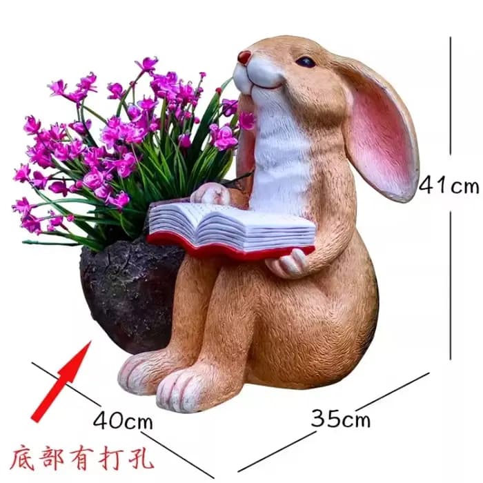 Pot de fleur lapin de lecture