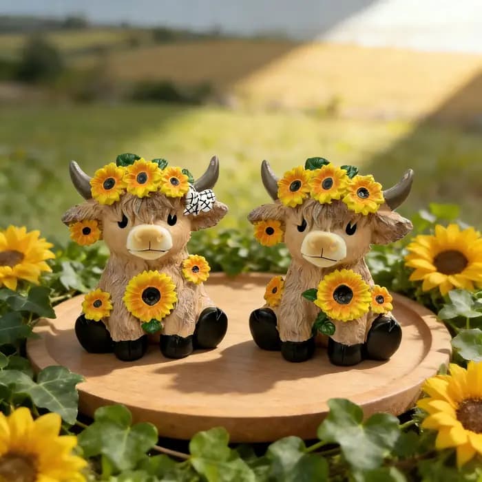 Pot de fleurs en résine style pastoral avec vache des Highlands