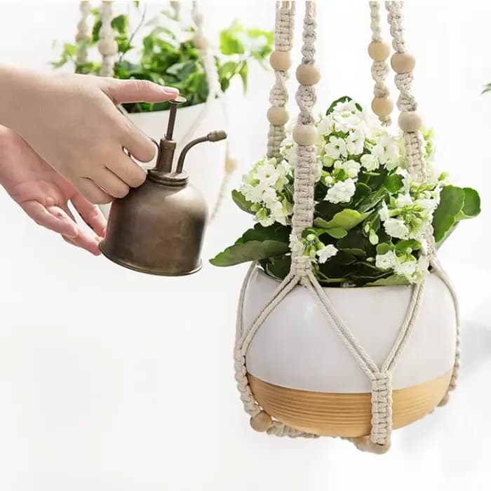 Paniers suspendus pour plantes de jardinage, Pot de fleur en macramé fait à la main, corde nouée, Po