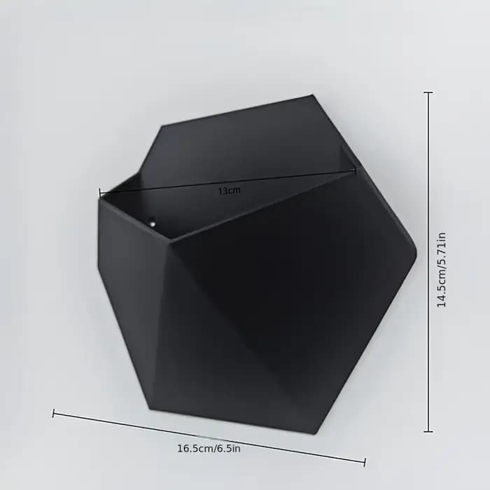Pot de fleurs mural hexagonal noir avec trous de fixation
