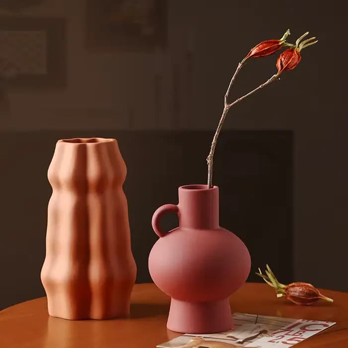 Vase creux circulaire, pot de fleur de beignets en céramique