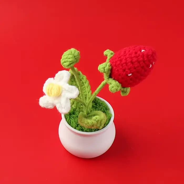 Crochet fraise en Pot créatif tricot Pot de fleur fleurs fraise décor tissé à la main plante Table é