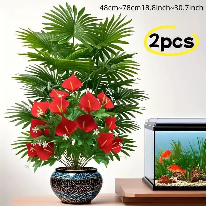 Ensemble de lys Calla artificiels et grand palmier