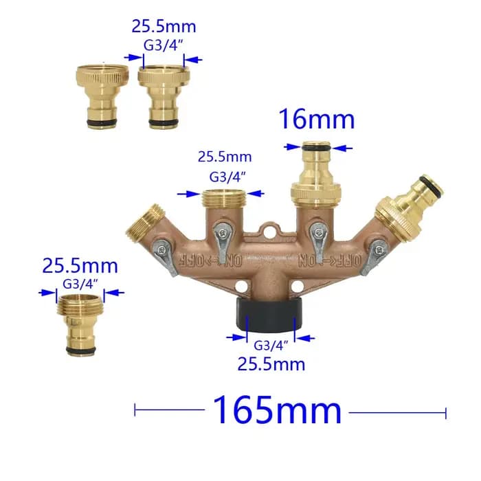Séparateur de tuyau d'eau de jardin à 4 voies en laiton avec filetage 3/4 ", robinet de jardin Shunt