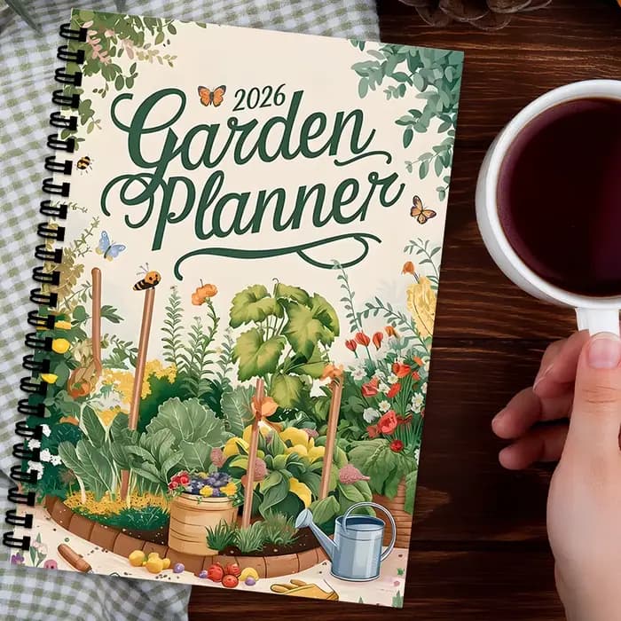 1 carnet à spirale, agenda de jardinage 2026 sur le thème du jardin potager, pour la planification des jardinières extérieures et des récoltes