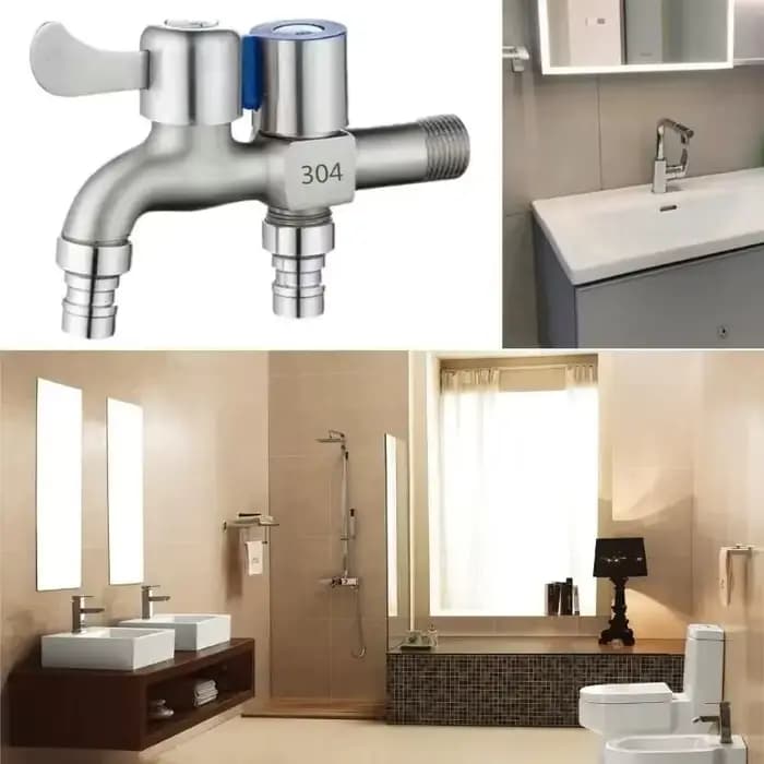 Robinet en acier inoxydable, Double sortie, robinet d'eau à Double commande, un sur deux, robinets de Bidet de 1/2 pouces, accessoires de salle de bains