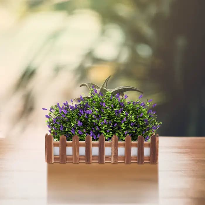 Pot de fleurs en bois en forme de clôture avec insert en mousse pour arrangement de fleurs artificie