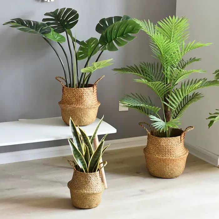 Panier en jonc de mer tissé paniers en osier Pot de plante de stockage pour panier de Pot de plante
