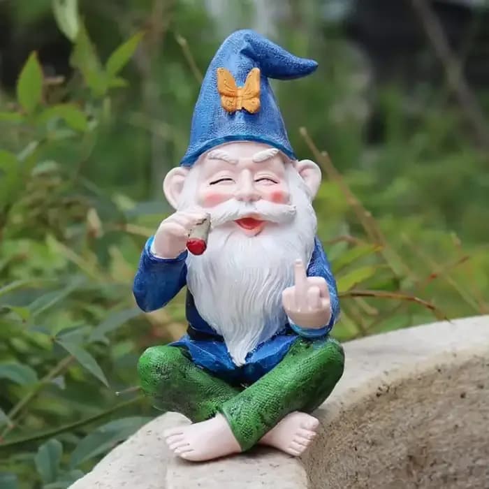 Statue de Gnome de jardin en résine, Figurine de fumer, doigt du milieu, étagère de bureau, décorati