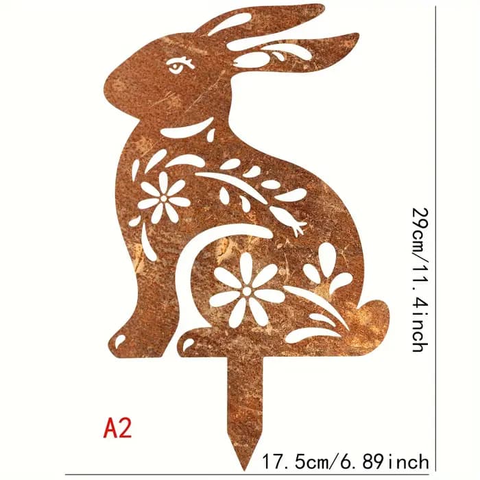 Piquet de jardin en forme de lapin en métal rustique