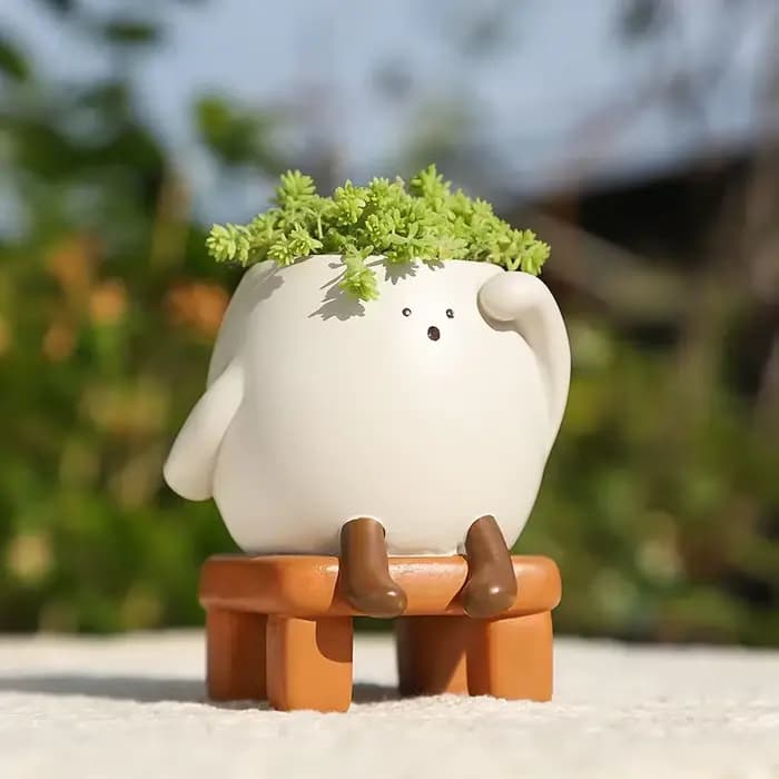 Pot de fleurs Smiley Face en résine mignon, jardinière tête de fleur pour intérieur et extérieur, po