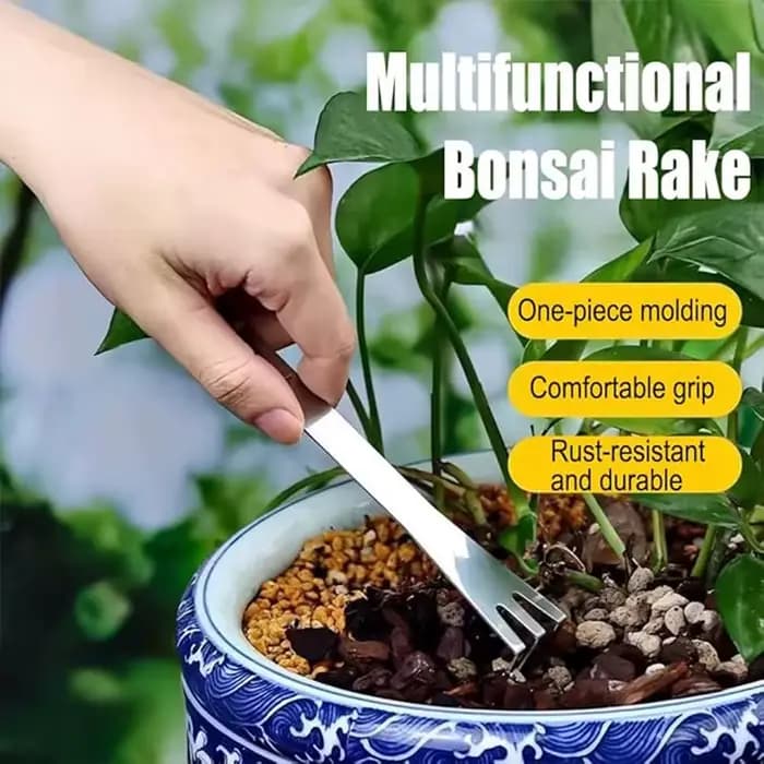Râteau à racines en acier inoxydable, râteau portatif anti-rouille pour bonsaï en pot, pour desserre