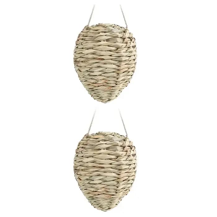 BSEVB - Lot de 2 faux nids de guêpes en roseau tressé, décorations suspendues d'extérieur, accessoir