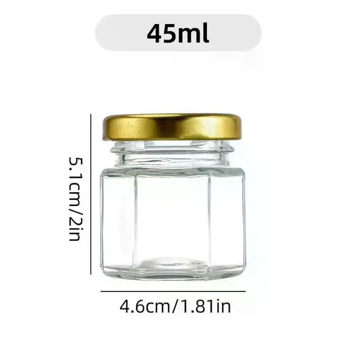 Mini pots hexagonaux en verre de 45ML, 3/5 pièces, avec couvercles à vis dorés, étanches, réutilisables, polyvalents, pour le stockage du miel, de la confiture et des épices