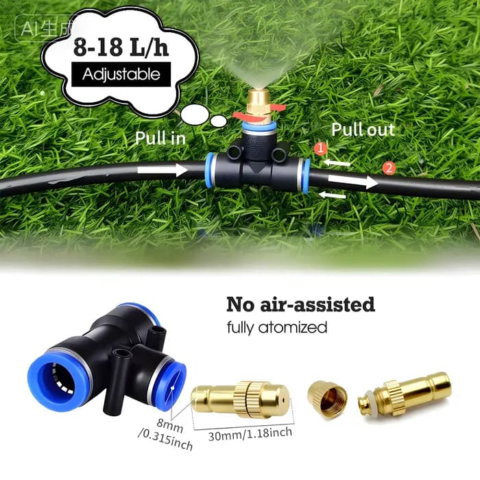 Buse de brumisation en laiton avec adaptateur en T, atomiseur réglable, pulvérisateur d'irrigation d