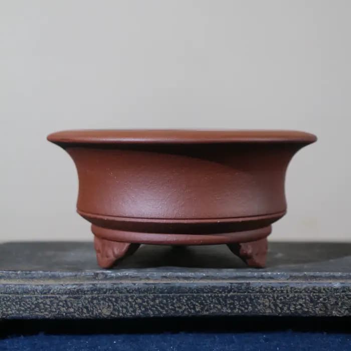 Pot à fleurs en argile violette, pot à bonsaï circulaire, fait main, sur trois pieds, pour plantes e