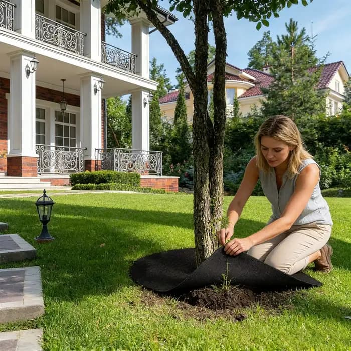 Tapis de paillage non tissé robuste et réutilisable pour arbres