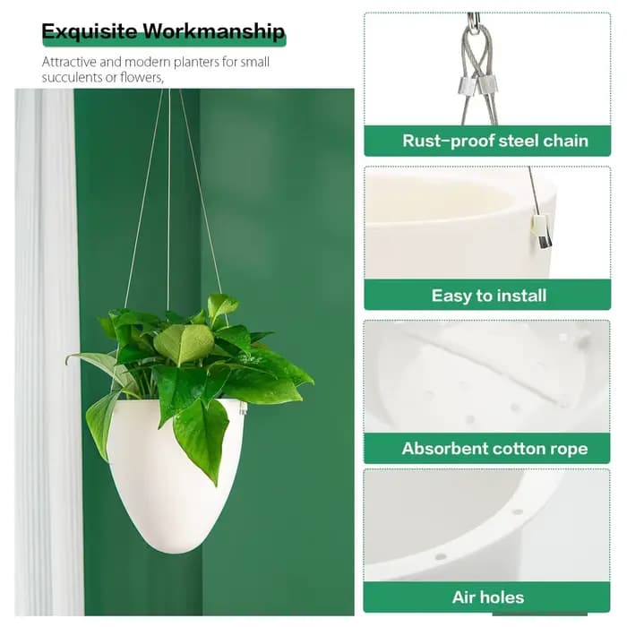 Nouveau bassin suspendu en forme d'œuf blanc Pots de fleurs Pot