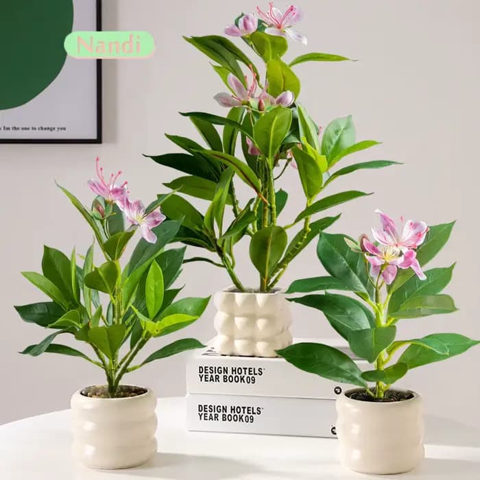 Plante d'azalée artificielle avec Faux Ficus et fleurs