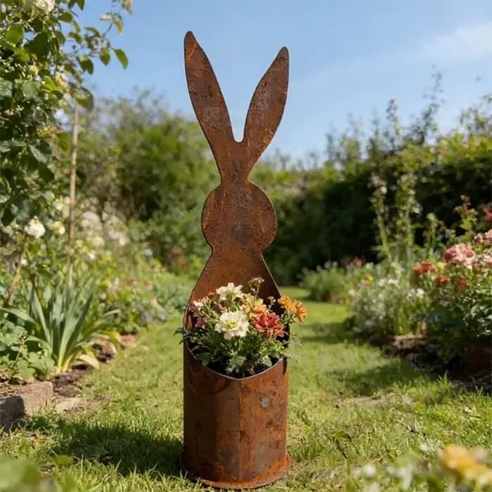 Pot fleurs succulentes en forme lapin en fer fabriqué à main