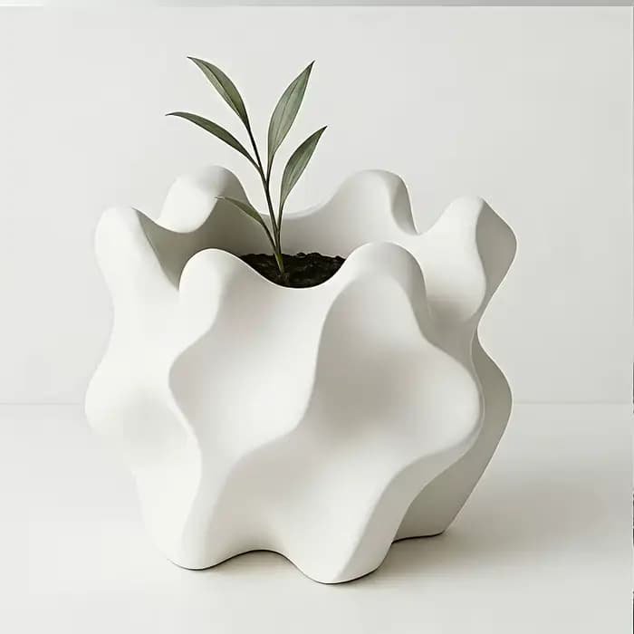 Pot de fleurs géométrique rétro moderne pour intérieur/extérieur avec trou de drainage - Pot de plante de forme