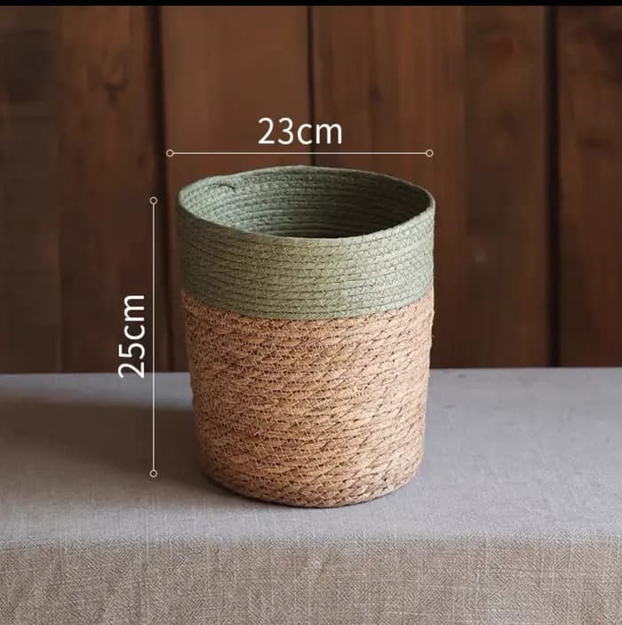 Panier de rangement en paille naturelle - Pot de fleurs tressé pour décoration | Décoration modern