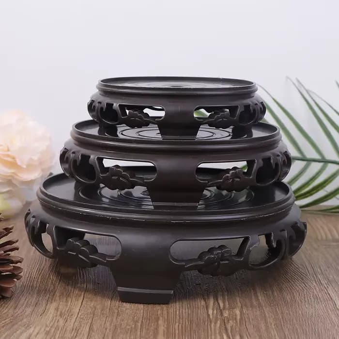 Porte-pot de fleurs rond et carré, marron foncé, aspect bois carapté, base en plastique, théière mul