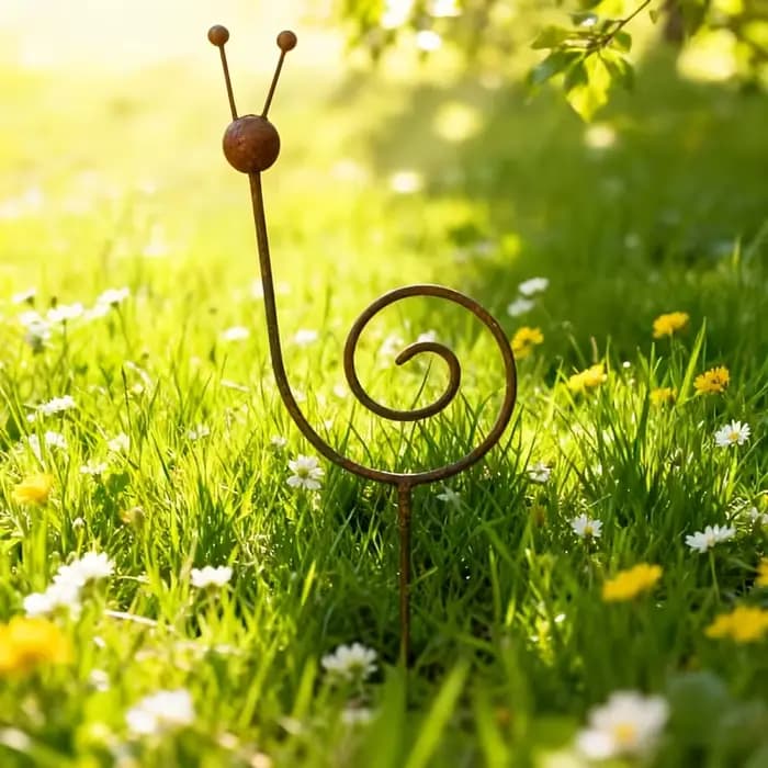 Piquet de jardin rustique en métal en forme d'escargot