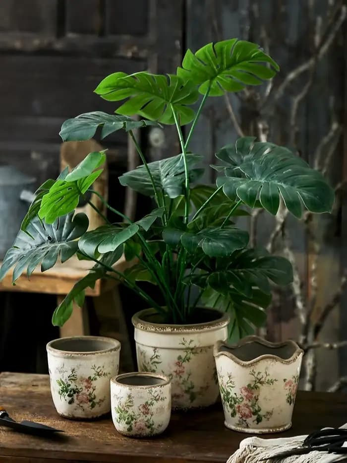 Pot de fleurs en céramique rose vieilli style vintage français pour plantes vertes