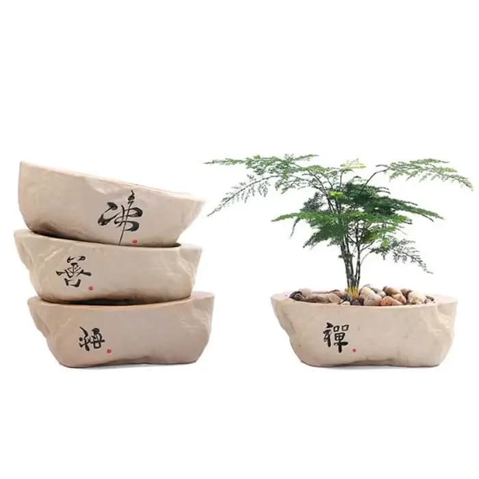 Pot de plantes vertes en poterie grossière Chan rétro créative