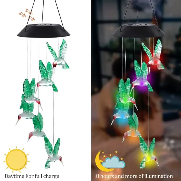 1PC Carillon éolien LED de jardin à dégradé de couleurs, solaire, en forme de colibri, pour éclairag