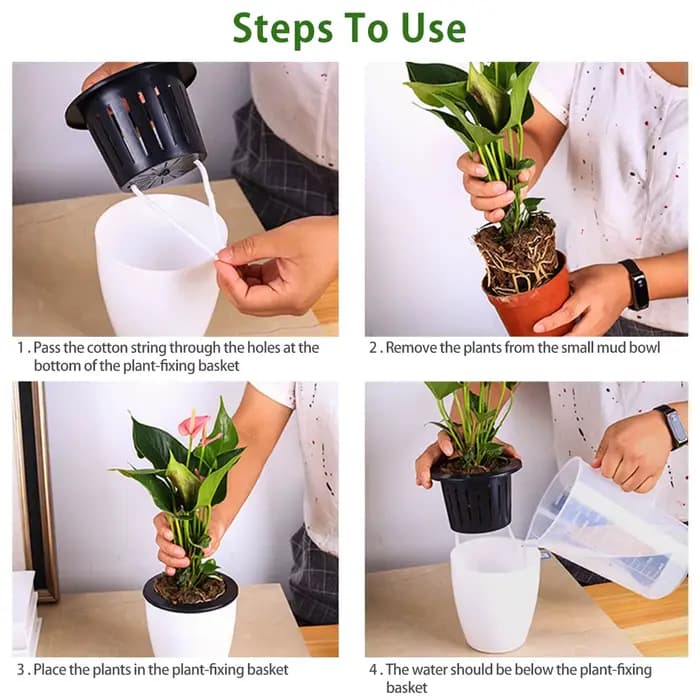 Pots auto-arrosage avec corde en coton pour plantes d'intérieur, Pot de fleur auto-arrosage de 4.7 p