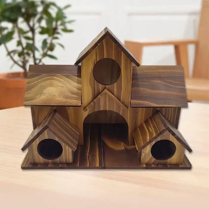 Nichoir en bois rustique grand format à plusieurs trous, décoration de jardin en bois pour extérieur