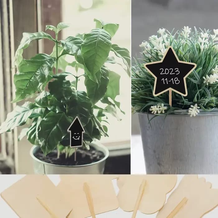 Étiquette de tableau noir en bois avec pieu, mini panneau noir, signe décoratif, plantes de jardin,