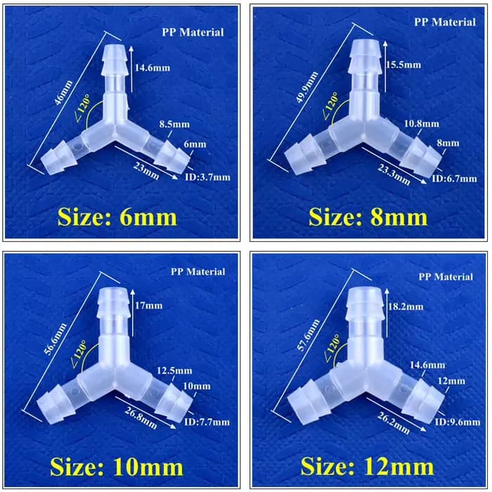 5 à 200 pièces, plastique de qualité alimentaire, 4 à 16 mm, ∠120 ° Connecteur en T de type Y pour