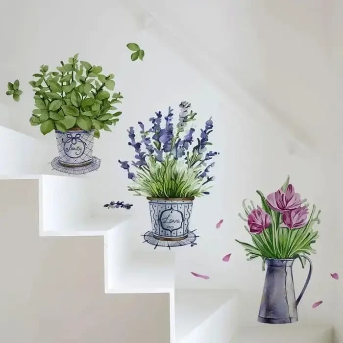 Autocollant mural pour Pots de fleurs aquarelle