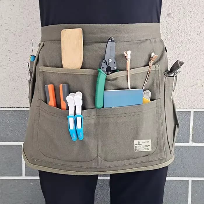 Tablier demi-taille en toile à poches multiples, réglable, outil de barbier horticole, tablier de ta