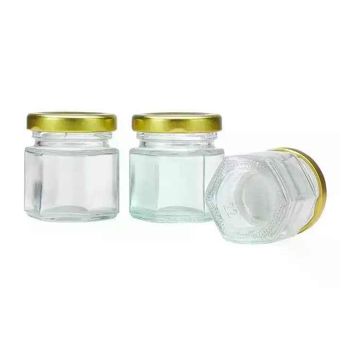 Mini pots hexagonaux en verre de 45ML, 3/5 pièces, avec couvercles à vis dorés, étanches, réutilisables, polyvalents, pour le stockage du miel, de la confiture et des épices
