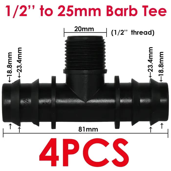 KESLA 4 pièces 1/2 "3/4" fileté 16 20 25MM PE tuyau barbe té connecteur adaptateur Tubes Joints jardin goutte