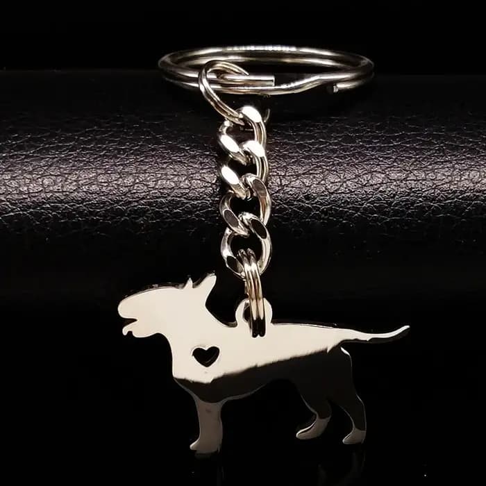 Bull Terrier-Porte-clés en acier inoxydable pour hommes et femmes, porte-clés en argent, porte-clés