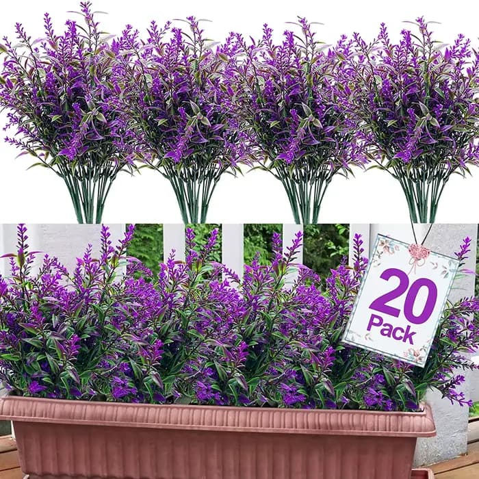 Fleurs artificielles de lavande, plantes d'extérieur en plastique résistantes aux UV, pour fenêtre e