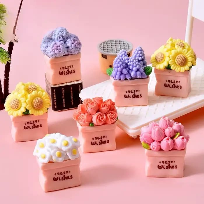 Mini Pot de fleur plante tournesol Rose résine bricolage bureau voiture petites Miniatures ornements crème colle accessoires décoration décor