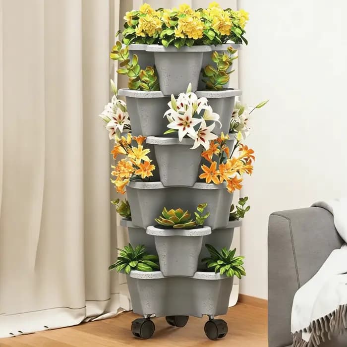 Tour de jardinage verticale à 6 niveaux avec roues – Optimisation de l'espace pour légumes