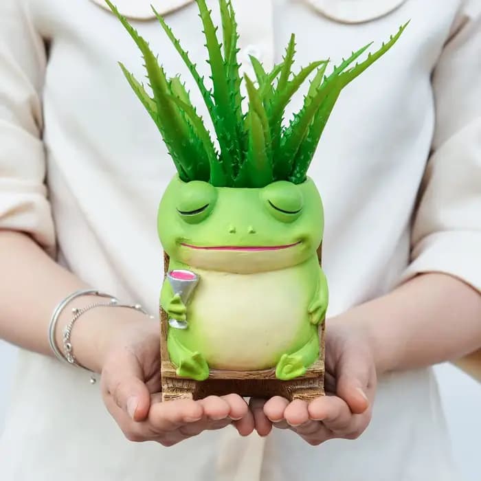Pot de fleurs créatif en résine en forme de grenouille mignonne