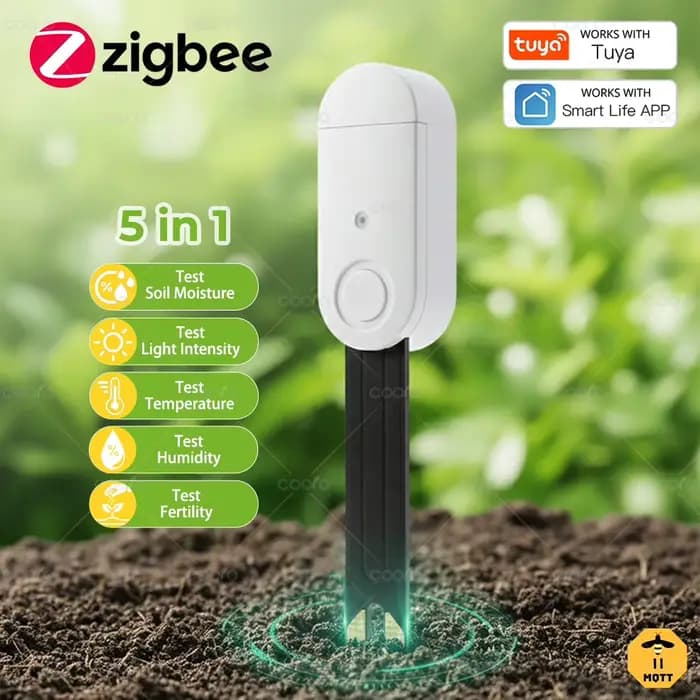 Testeur de sol 5 en 1, humidité du sol, fertilité, température de l'air, humidité, luminosité du soleil, moniteur de nutriments pour plantes, compatible avec Smart Life Tuya Hub Z2M