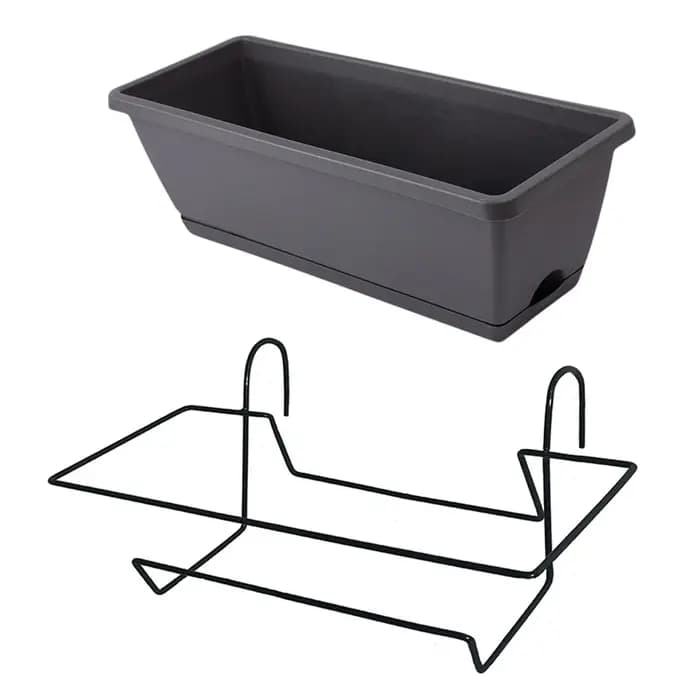 1 ensemble de plantes de balcon, jardinière de fleurs de légumes avec plateau et support, jardin en plastique, Simple, rectangulaire, suspendu, Long Pot de fleurs