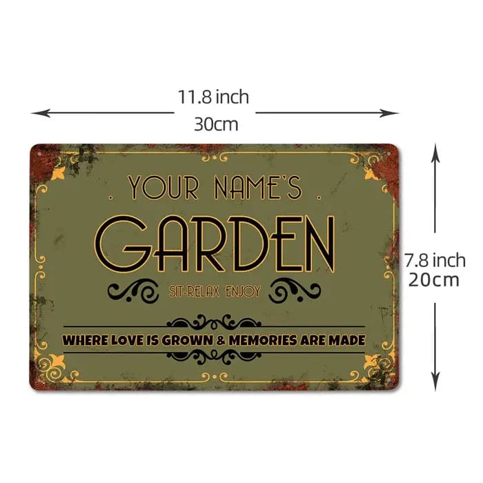 Plaque Murale de Jardin Vintage Personnalisée avec Nom Rétro