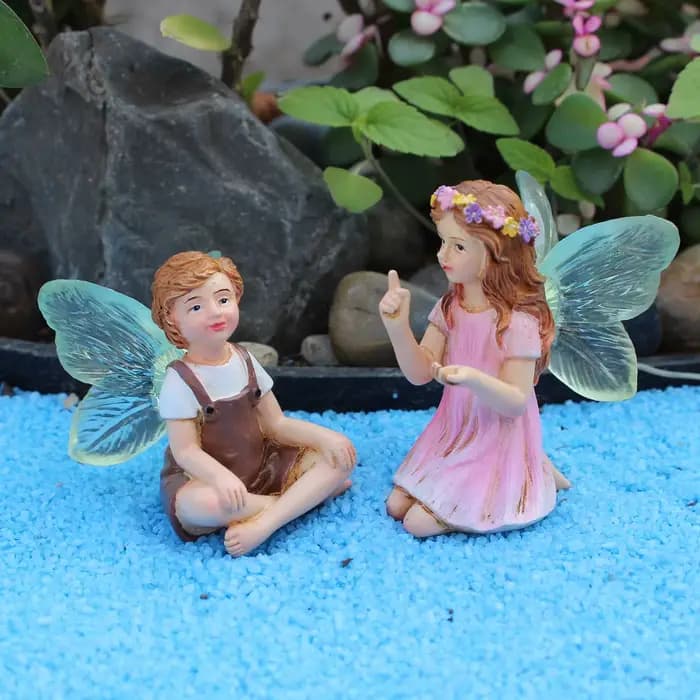 2 pièces mignon murmur fée jardin résine artisanat ornements de table, ornements de conte de fées jardin pelouse porche cour décor extérieur